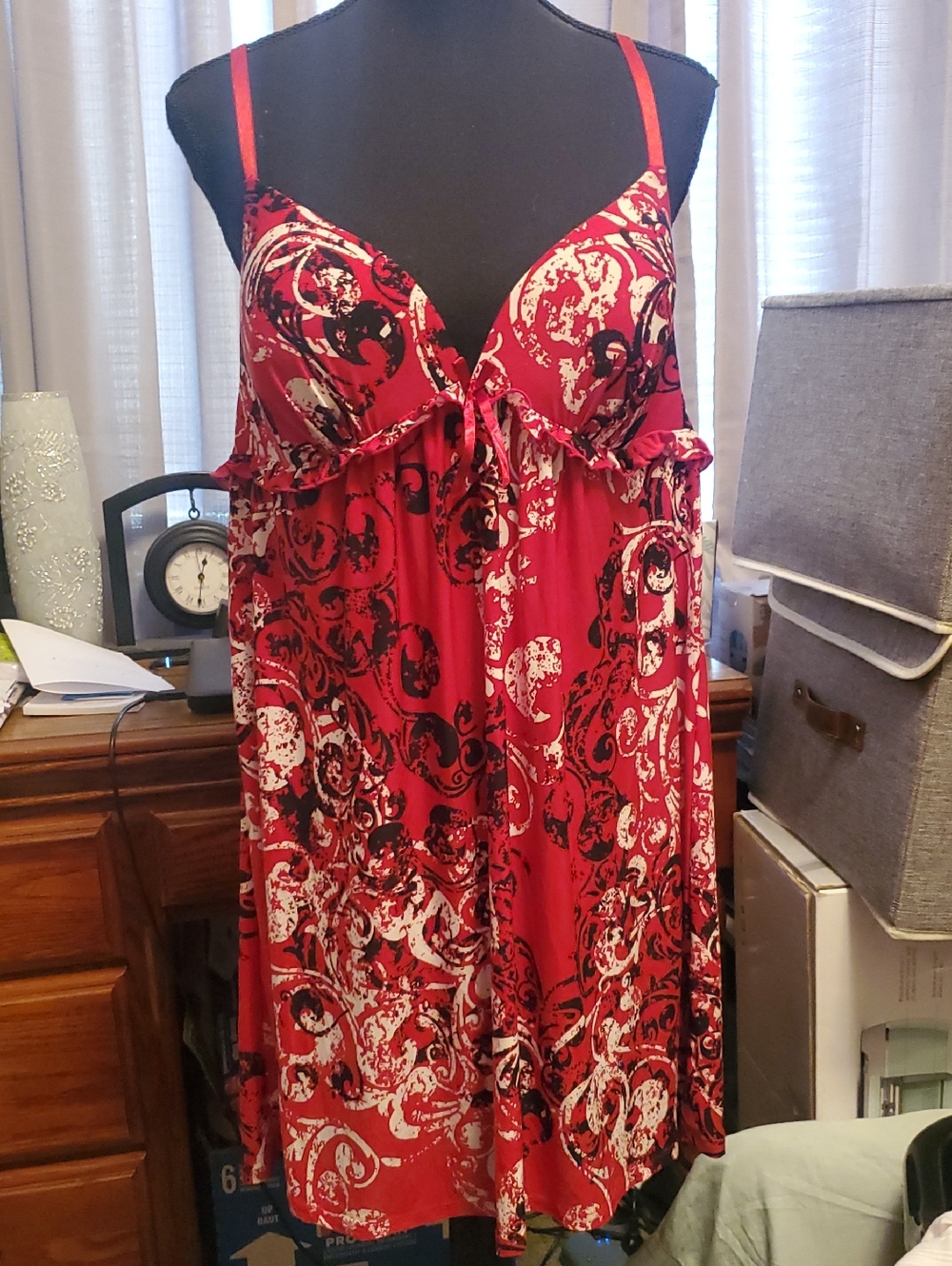 Style & Co. Red Black White Printed Chemise